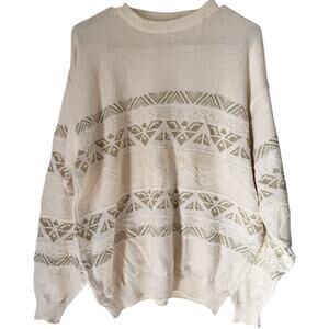 Vintage Cream 3D Geometric Knit 90s Sweater Men’s Size Large